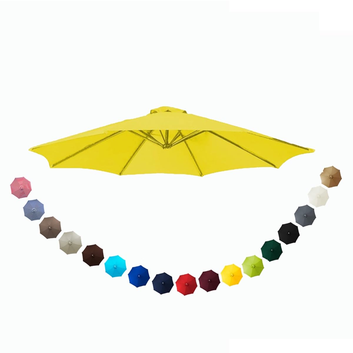 6.5ft 7.5ft 9ft 10ft Patio Umbrella Replacement Canopy, 6 Ribs 8 Ribs Polyester Parasol Top Cover, Waterproof Uv Protection Outdoor Cantilever Garden Umbrella Replacement Yellow 2.7m/9FT-8Ribs