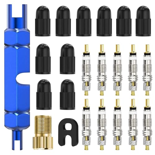 23 Pcs Núcleo de Válvula de Bicicleta, Adaptador de Válvula de Bicicleta, Adaptador Valvula Presta, con Llave Obus, para Reparacion de Neumaticos Obus Valvula de Bicicletas