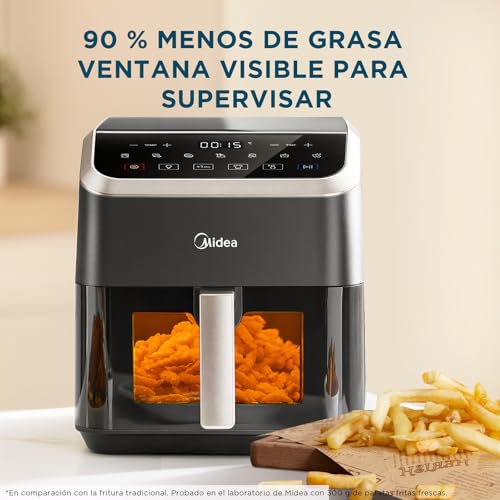 Miniatura 3 de Midea Freidora De Aire 5l, Air Fryer Con Ventana Easy-View Y Luz, Tecnología Heatxpress, 90 Menos De Aceite, Ahorro De Energía Y Tiempo Con 7 Ajustes Preestablecidos, Control Táctil, 1600w