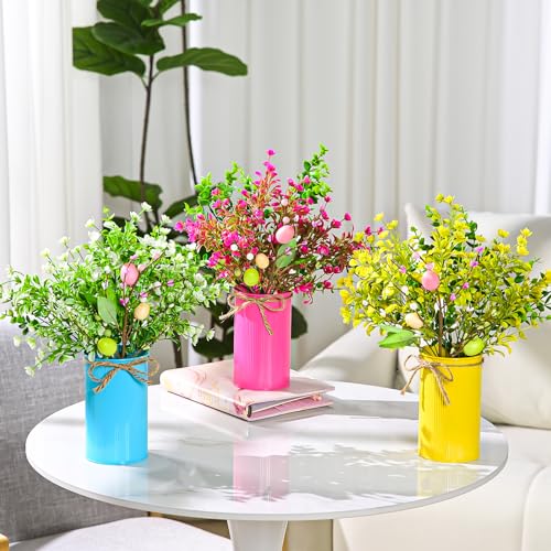 Easter-Decorations-for-Home-Artificial-Flowers-with-Vase-Easter-Centerpieces-for-Tables-Farmhouse-Coffee-Table-Decor-with-3-Egg-Picks-3-Eucalyptus-3-Fake-Flowers-3-Metal-Vase-and-3-LED-Light-String Easter Decorations for Home Artificial Flowers with Vase Easter Centerpieces for Tables Farmhouse Coffee Table Decor with 3 Egg Picks 3 Eucalyptus 3 Fake Flowers 3 Metal Vase and 3 LED Light String