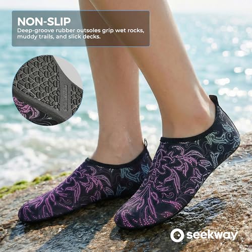 Image of SEEKWAY Water Shoes Women Men Adult Quick-Dry Aqua Socks Barefoot Non Slip for Beach Swim River Pool Lake surf Black SK002(U)