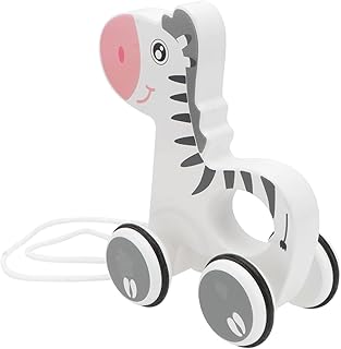 Amosfun 1pc The Tractor Wooden Pull Along Toy Zebra Pull Along Toy Pull Walking Toys Animal Pull Along Toy