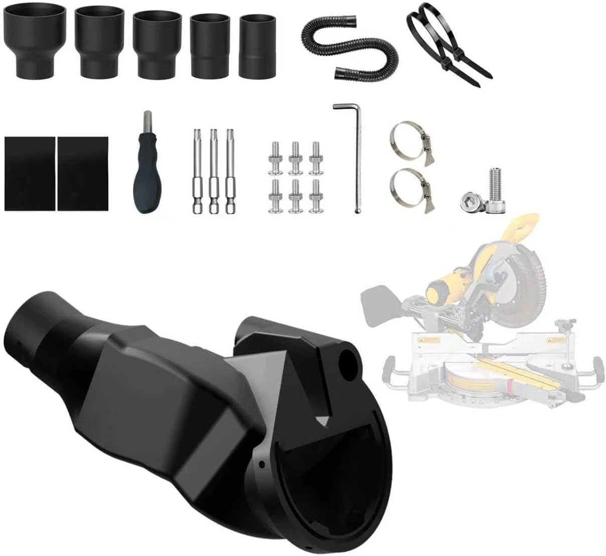 Miter Saw Dust Collection Adapter, 5-in-1 Vacuum Hose Connector, Dust Collector Upgrade Kitfor 12-Inch Sliding Miter Saw, Compatible with 709/718/779/780/782/790 Series
