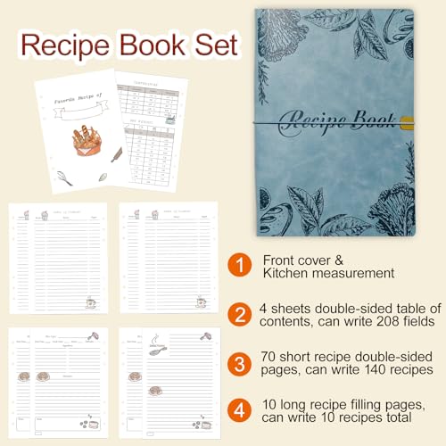 Image of Blank Recipe Book to Write in Your Own Recipes, Leather Cookbook