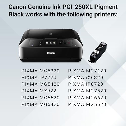 Image of Canon PGI-250XL Genuine Pigment Black Ink Tank, Compatible with MG6320, IP7220 & MG5420, MX922, MG5520, MG6420, MG7120, iX6820, iP8720, MG7520, MG6620, and MG5620 Printers