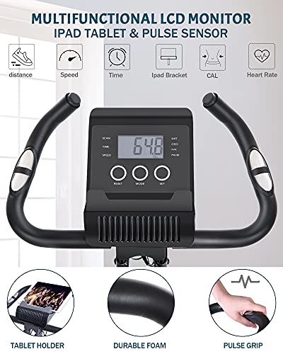 Exercise Bike 3-in-1 Folding Stationary Bike Recumbent Exercise Bike Slim Cycle Seated Portable with Adjustable Arm Resistance Bands/LCD Monitor and Pulse Grip Outdoor Indoor