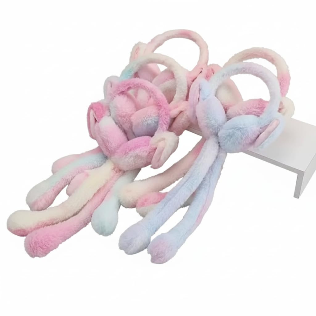 Plush Ear Muffs, Pastel Rainbow Colors, Soft Winter Earmuffs with Dangling Tentacles-image-39