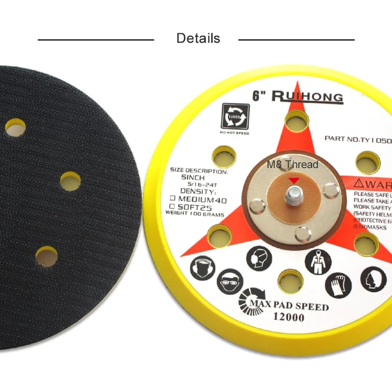 Platorello Di Supporto Per Levigatrice A 6 Fori Da 6 Pollici Platorello Di Backup 5-16 "-24 Filettatura Per Dischi Abrasivi Con Gancio E Anello Accessori Per Utensili Elettrici