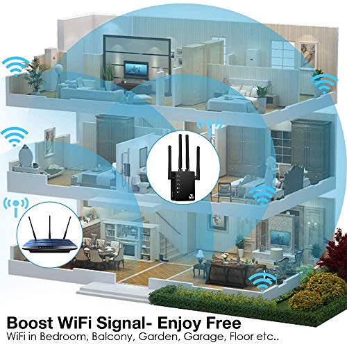 CaranteeWiFi Range Extender, 1200Mbps Wireless Signal Repeater Booster, Dual Band 2.4G and 5G Expander, 4 Antennas 360° Full Coverage, Extend WiFi Signal to Smart Home & Alexa Devices (Black) - Thumbnail 6