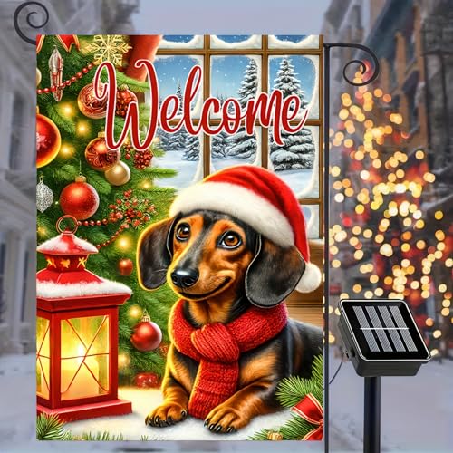 Image of BlissYard Christmas Dachshund Dog Garden Flag 12x18 Inch Polyester | Double sided polyester, Christmas dachshund scarf lantern design, cozy dog lover decor for holiday porch and yard