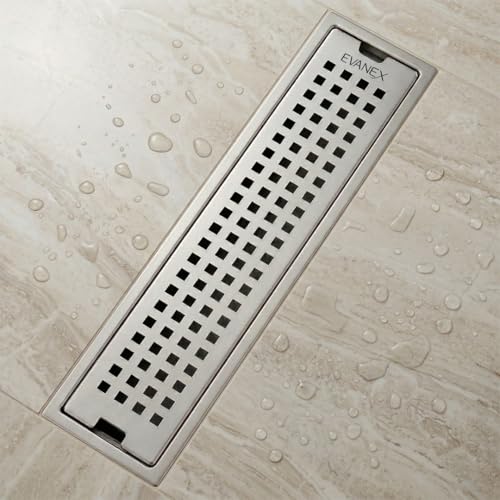 Image of EVANEX Linear Shower Drain Channel | 12x4 Inches Bathroom Drainer | Waste Water Linear Floor Drain Channel | 304 Stainless Steel Bathroom Drainer with Anti Cockroach Trap | Bathroom Jali