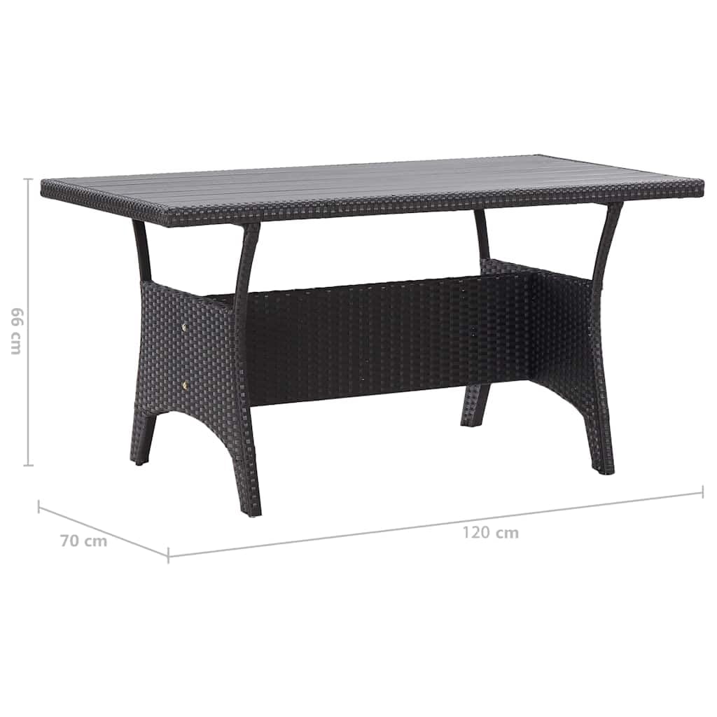 Stół ogrodowy, czarny, 120 x 70 x 66 cm, polirattan, odporny na warunki atmosferyczne, na taras, balkon, do ogrodu, składany, wysuwany, okrągły, prostokątny, owalny, stół bistro