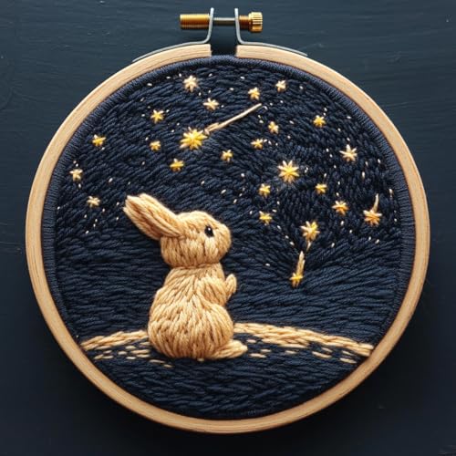 Image of Punch Needle kit for Beginners - Sweet Cute Bunny Embroidery Set, Punch Stitching kit for Adults, Needle Punch Kits for Adults