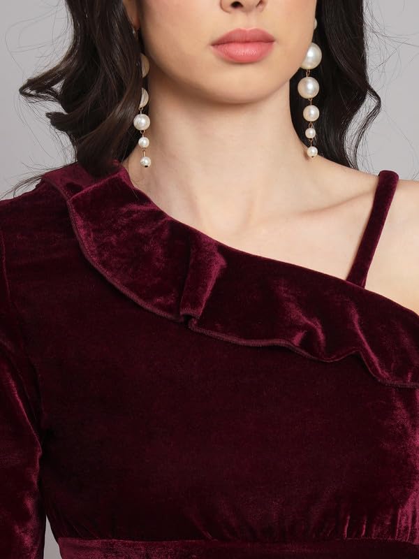 Image of Vaararo Velvet Co-Ords for Women | One Sleeve Crop Top with Palazzo Set Casual Party Dress
