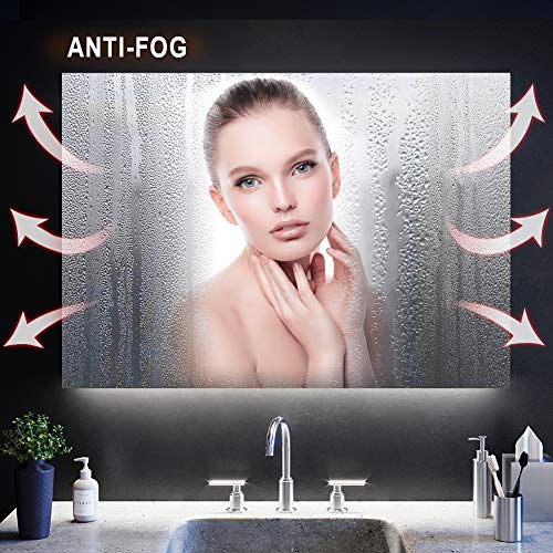 ELEGANT Modern Bathroom Mirror Round Illuminated LED Light Backlit Makeup Mirror with Sensor Touch control,Dustproof &Anti-fog,Warm White Light 600x600mm