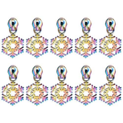 GORGECRAFT 1 Box 14Pcs Snowflake Christmas Zipper Pulls Charms Rainbow Metal Zipper Sliders Replacement Alloy Zipper Pull Tabs Zipper Repair Kit for Purse Handbag Luggages Making Diy Sewing Crafts