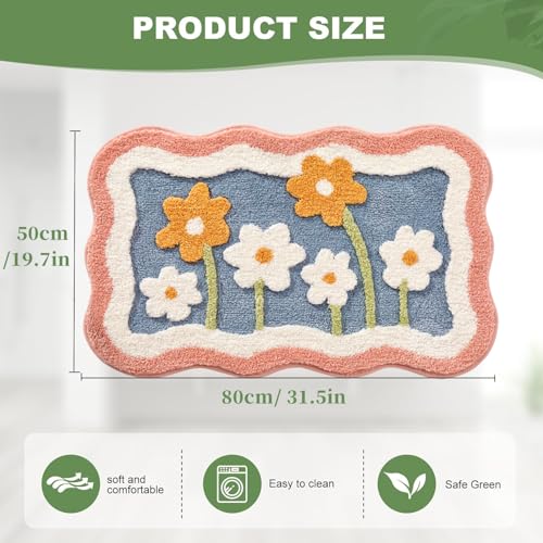 Trlyane Non-Slip Bathroom Rug 50x80cm, 3D Flower Bath Mat, Microfiber Bathroom Carpet, Super Absorbent, Soft Shower Mat - Image 2
