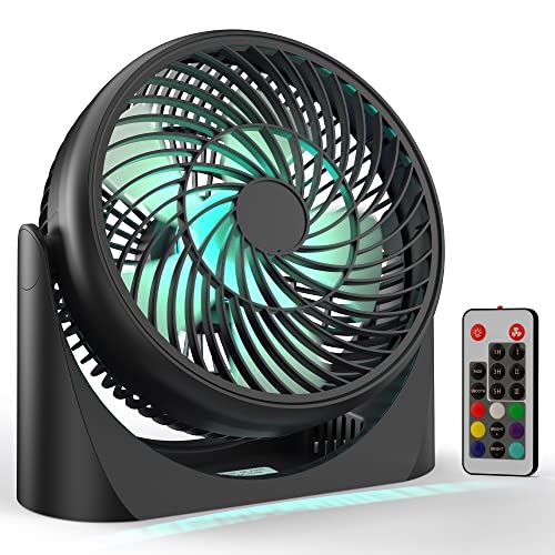 Askpulion 8" Usb Desk Fan With Remote, 360° Pivot Table Fan With Rgb Color Light, Small Electric Fan For Room Office Dorm #TOP11