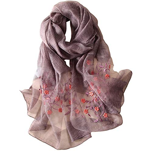 Women Lovely Silk&Wool Mixed Floral Embroidered Scarf Shawl Wrap