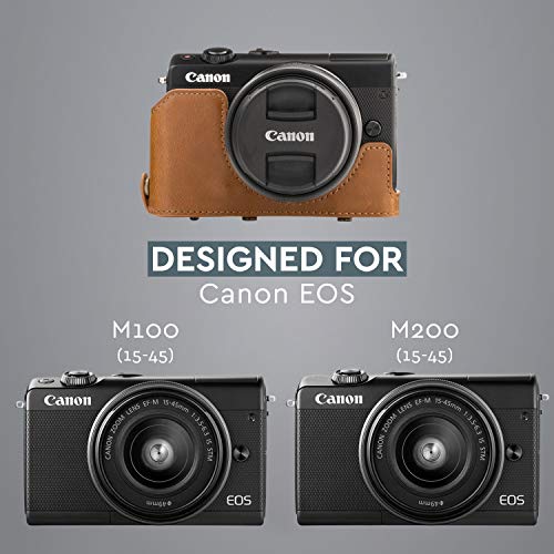 Funda para Cámara Canon EOS M100 M200 Cuero Marrón Claro miniatura 6
