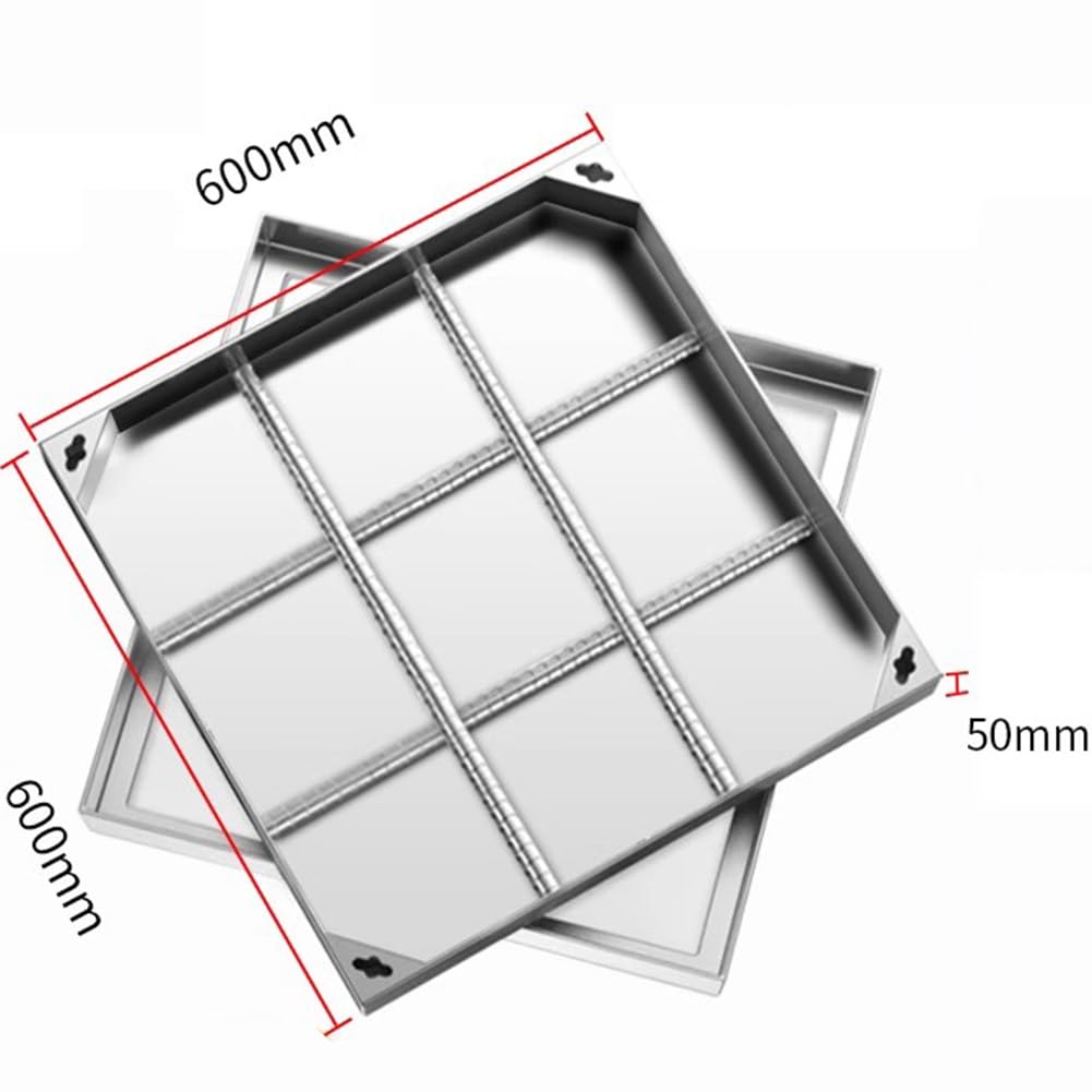 Coperchio per pozzetto Quadrato Incassato, in Resistente Acciaio Inox 304, per vialetti da Giardino e Passi carrai, 40x40x5 cm