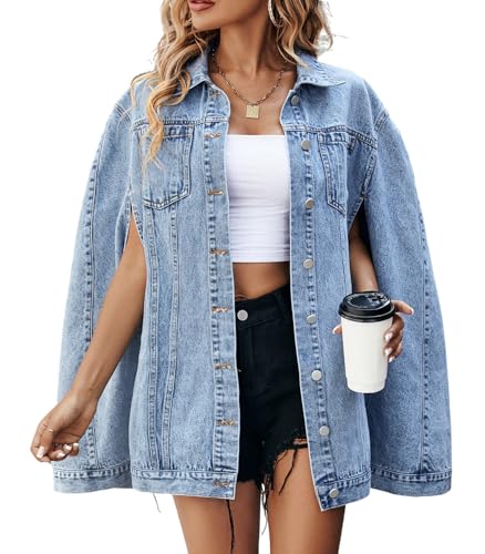 Angsuttc Denim Jacket for Women Poncho Cape Style Jean Jackets Loose Outerwear