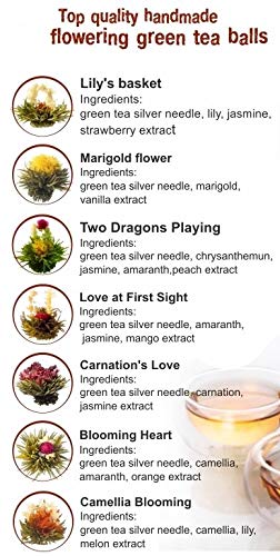 Assorted Blooming Tea Flower Balls with Flavors Vanilla, Strawberry, Melon, Orange, Mango, Jasmine and Peach (7 balls) - Image 6