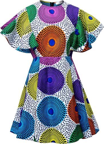 Image of Womens African Vintage Ruffle Trim Sleeve Ankara Tunic Swing Dress