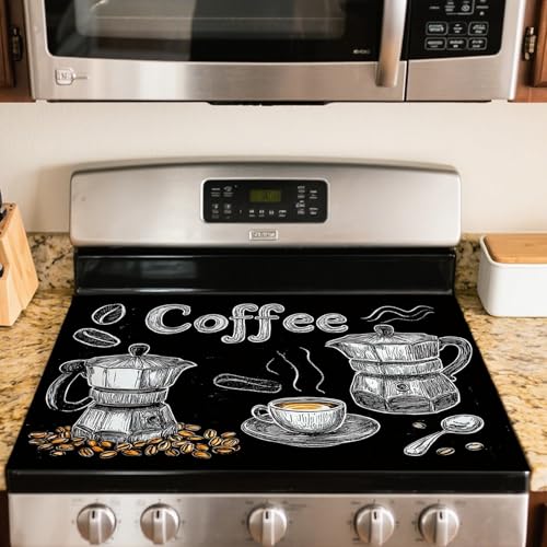 Image of Nuxovilar Stove Top Cover for Electric Stove, 20x28 Inch Polyester Glass Cooktop Protector with Coffee Cup & Bean Motif, for Kitchen Decor & Daily Use