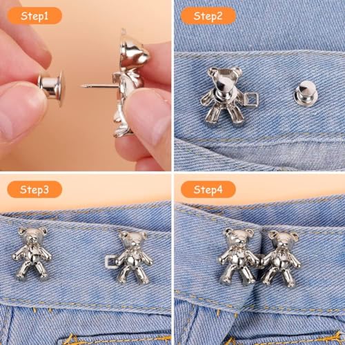 Image of 1 Pair Cute Bear Jeans Button Pins No Sew Detachable Waist Body Fit Tighten Buckles Perfect Girl's Gifts for Women Skirt Pant Jeans (Multi Color)