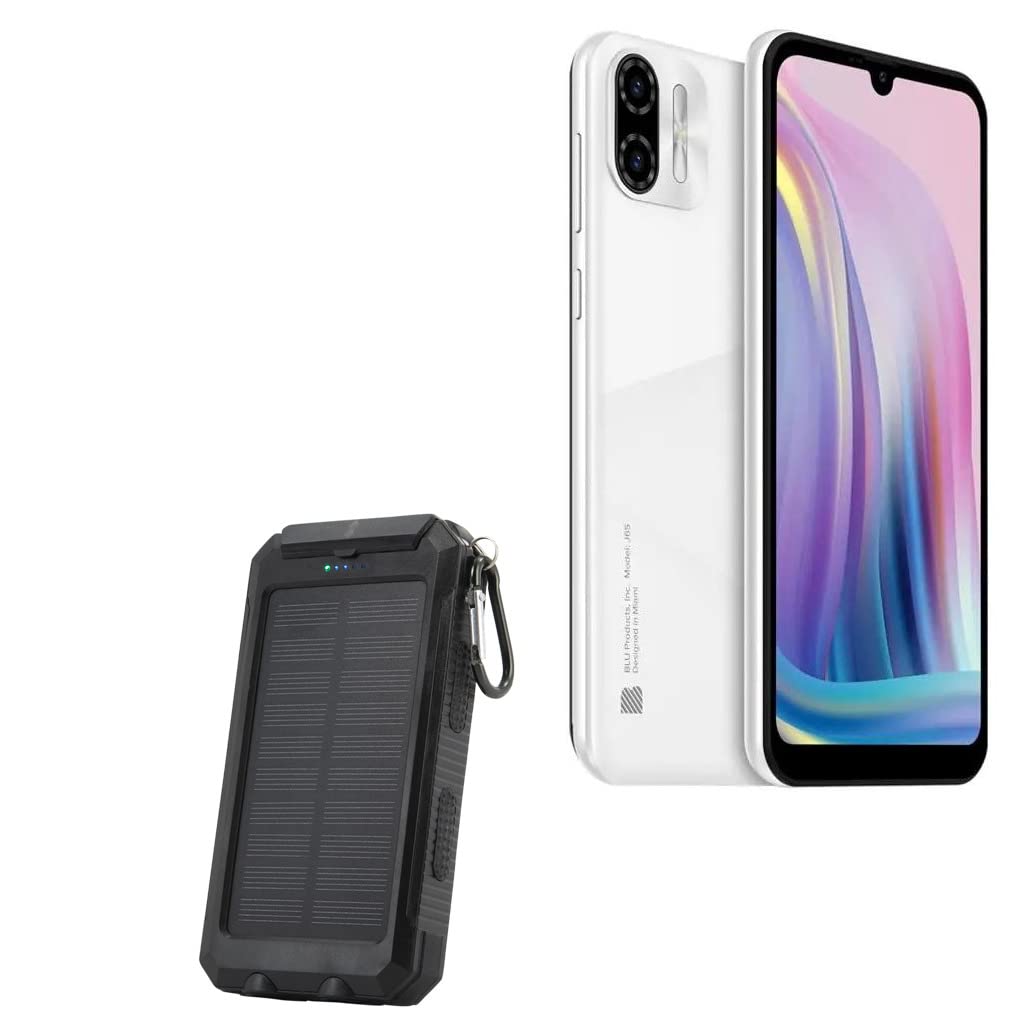 BoxWave Power Bank Compatible with BLU J6S - Solar Rejuva PowerPack (10000mAh), Solar Powered Backup Power Bank 10000mAh for BLU J6S - Jet Black