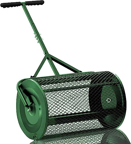 OSBELE Esparcidor de abono de 24 Pulgadas, esparcidor de turba con Mango en Forma de T Mejorado para Plantar Semillas, Rodillo esparcidor de estiércol, esparcidor de Malla metálica Ligero y durader