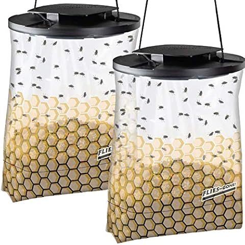 Flies Be Gone Fly Trap - Disposable Non Toxic Fly Catcher - Made in USA - Natural Bait Trap for Patios, Ranches. Easy to Use Outdoor Fly Traps, Keeps Flies from Coming Indoors (2 Pack) Cover
