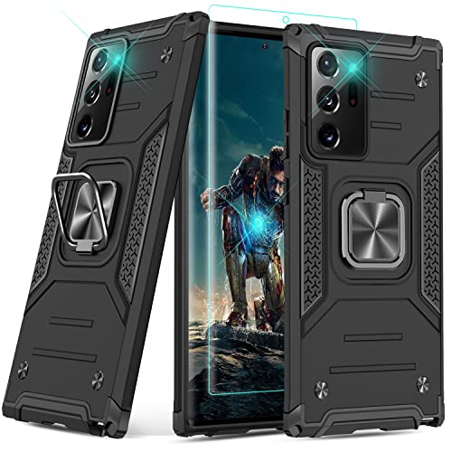 YmhxcY Galaxy Note 20 Ultra 5G Case with Self Healing Flexible TPU Film[1 Pack] Rotating Holder Phone Case for Galaxy Note 20 Ultra-KK Pure Black