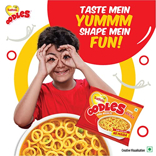 Image of Saffola Oodles, Instant Noodles, Ring Shape, Yummy Masala Flavour, No Maida, Whole Grain Oats, Snackpack Offer, Bowl and Spork, 14 x 53 Grams Pouch (14 Serves), Small