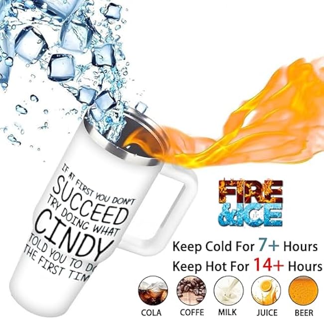 1pc 40oz Cindy Quote Tumbler, Double Wall Vacuum Insulated Travel Mug, Spill Proof Lid, Gift for Dad, Mom, Ideal for Christmas, Mother's Day, Birthday Gift, Coffee Cup