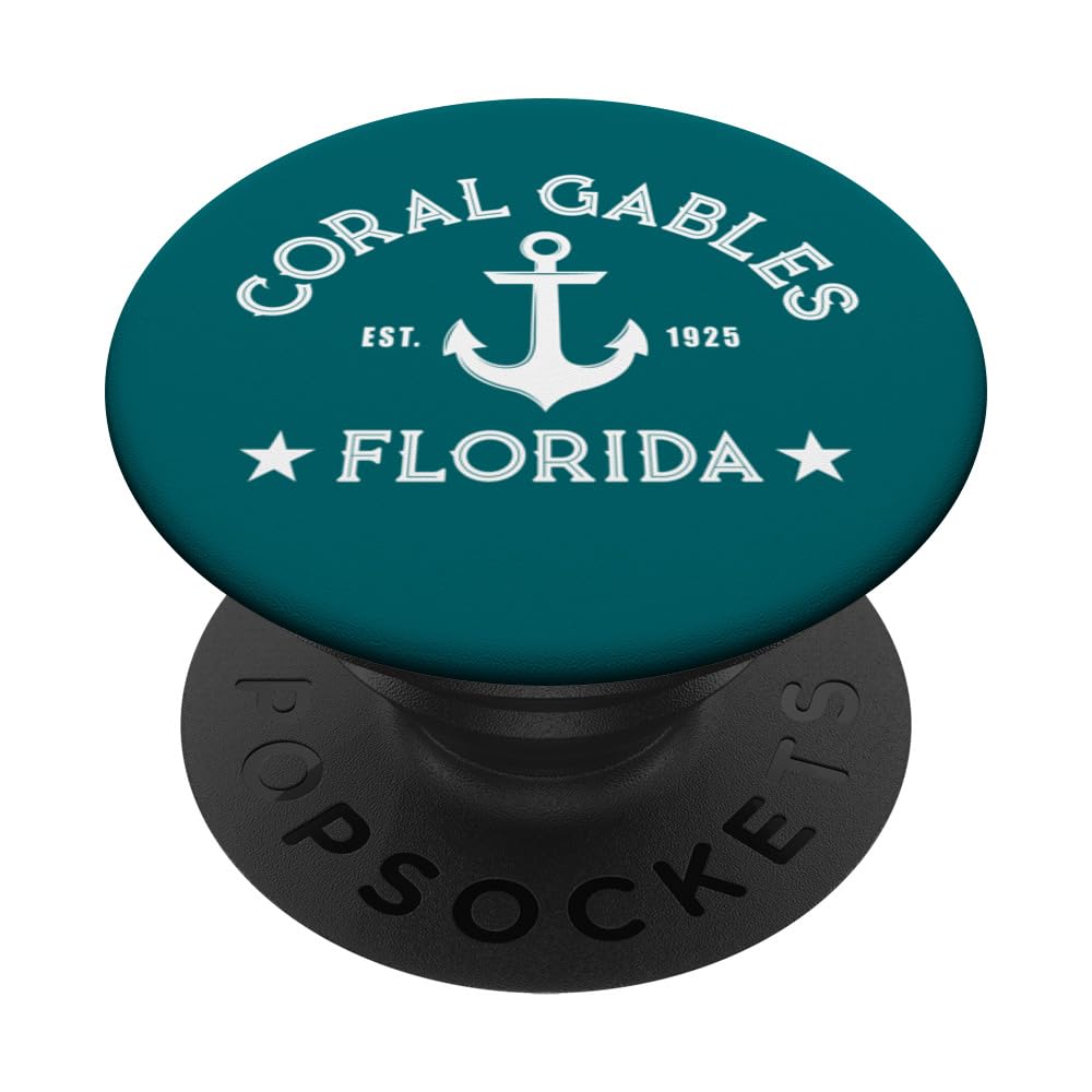 CORAL GABLES FL Nautical Design W. Anchor, Est 1925 PopSockets Swappable PopGrip, Black