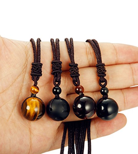 LOYALLOOK Unisex Natural Tiger Stone Onyx Stone Lucky Blessing Chakra Beads Pendant Adjustable Healing Necklace 4pcs
