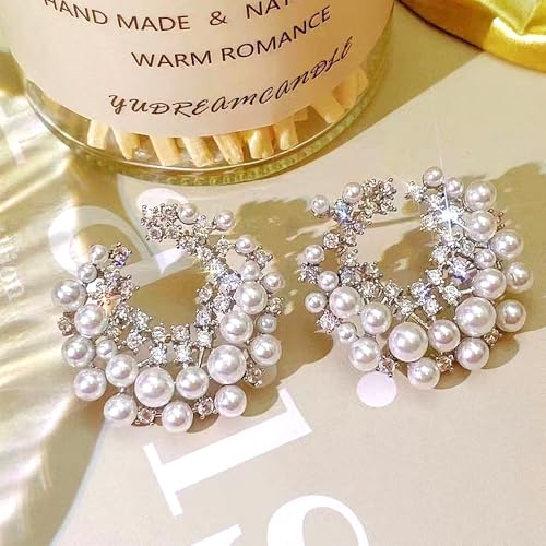 Trendy Pearl Earrings for Women Dainty 14K Gold Cubic Zirconia Pearl Drop Earrings Chunky Statement Earrings Vintage Wedding Banquet Jewelry Presents4