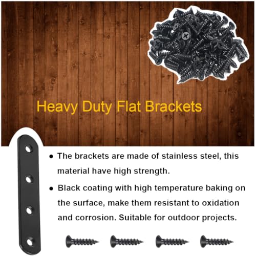 Image of 8 Pcs Black Flat Bracket 4 Inch Stainless Steel Straight Braces, Mending Plates Repair Fixing Brackets Heavy Duty Straight Repair Joining Plates with Screws