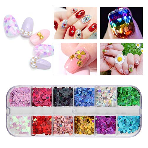 Nagel Pailletten, 3 Box / 36 Glitter Herzform, Sterne, Mond Holographic Glitter Nail Art Pailletten, Nail Art Flocke für… – Bild 3
