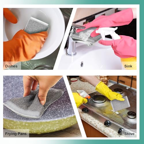 Image of Thyle 8 Pack Steel Wool Scrubber Kitchen Sponges, Heavy Duty Non Scratch Metal Sponges, Reusable Cleaning Scrub Pads for Dishes, Pots, Pans, Sink and Tough Hard Stains (Gray)