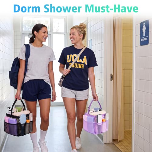 Image of EUDELE 2 Pack Mesh Shower Caddy Portable for College Dorm Room Essentials, Shower Caddy Dorm with 9-Pocket Large Capacity,Shower Bag for Beach,Swimming,Gym All Black+All Pink