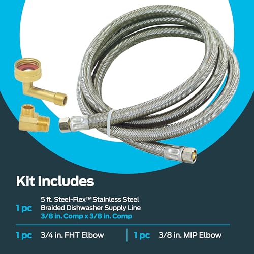 Image of Eastman 5 Ft. Dishwasher Installation Kit, Braided Stainless Steel Supply Line with 3 /8 Inch Compression Ends, 41041