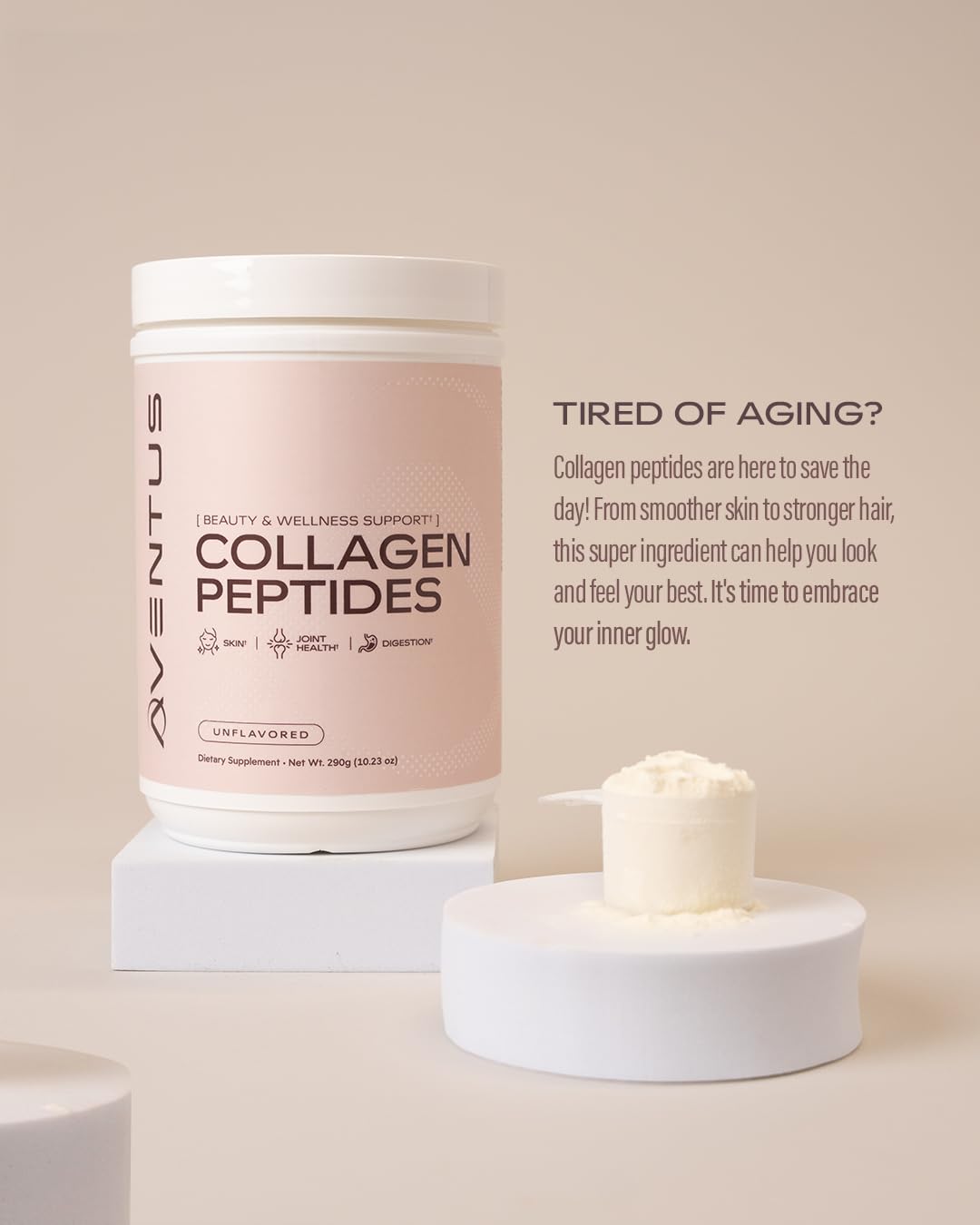 Aventus Peptidi di collagene Bellezza e benessere per pelle, capelli, unghie, salute articolare e digestione - Polvere non aromatizzata 10 g per porzione 29 porzioni