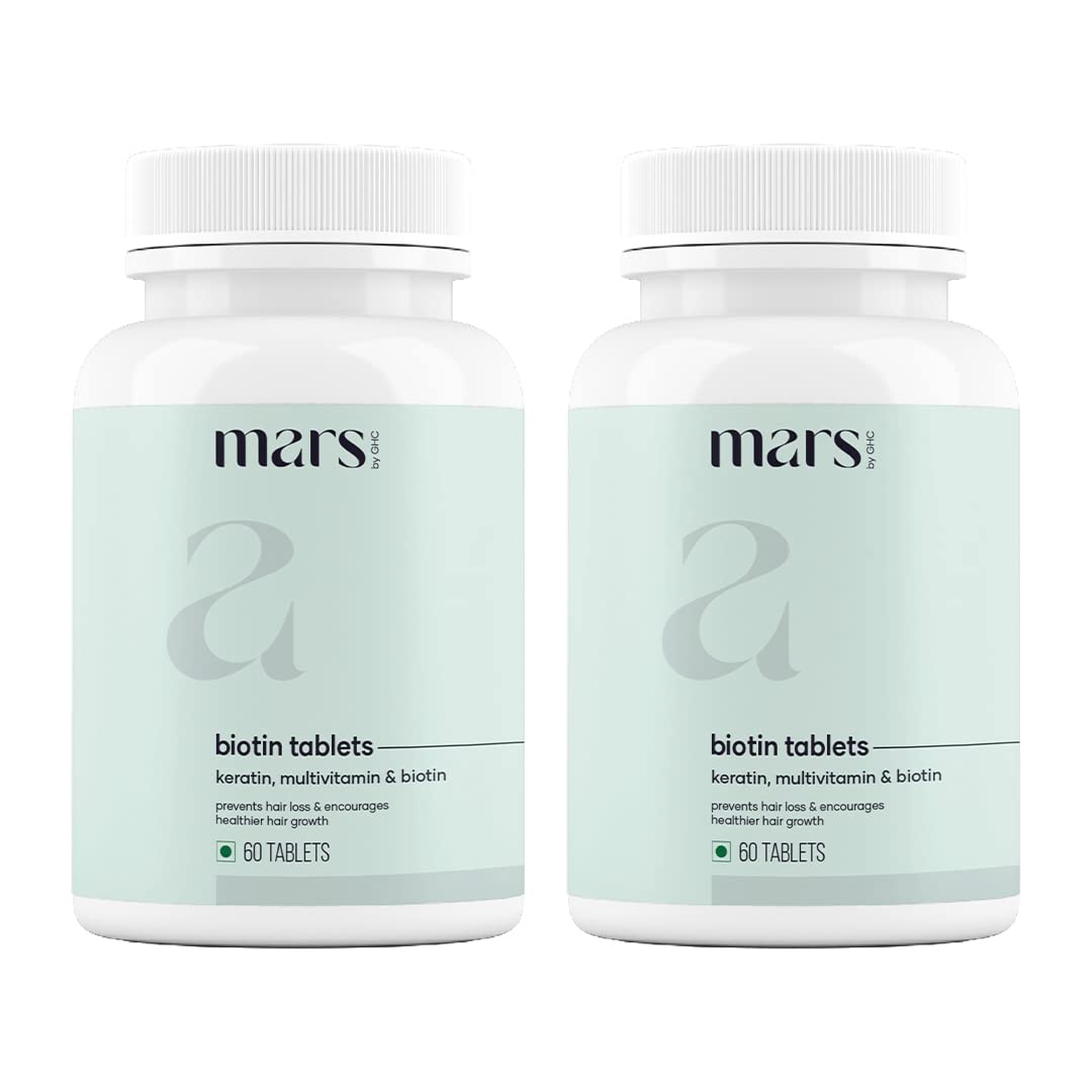 mars by GHC Beard Biotin, Promotes Stronger & Thicker Beard Growth, Powered with Vitamin A, Vitamin E, Vitamin B7, Keratin & Amino Acids | 100% Vegan 60 Count (Pack of 2)