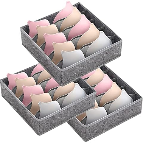 STYLIFING 3 Pack Bra Drawer Organizer, 5 Cells Foldable Underwear Storage Organizer for Closet Cover