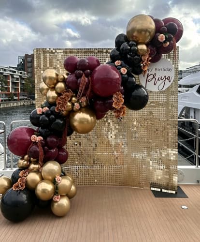 Image of Burgundy Balloon Garland Arch Kit 162Pcs with Star, Burgundy Maroon Black Gold Balloon Arch Kit for 2026 Graduation Bridal Shower Prom Birthday Anniversary Bridal Shower Party Decor