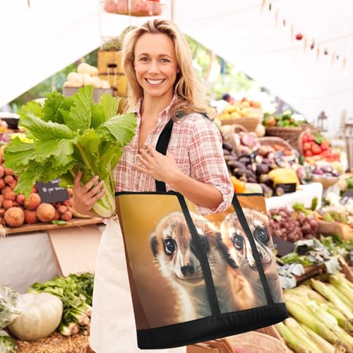 Funny Meerkats Head Large Insulated Tote Bag for Grocery Shopping Reusable Tote Bags for Women Men, Cooler Bag with Zippered Top & Handles for Beach Picnic Travel2