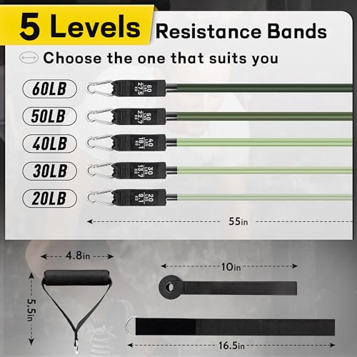 Resistance Bands, Resistance Band Set, Workout Bands, Exercise Bands for Men and Women, Exercise Bands with Door Anchor, Handles, Legs Ankle Straps for Muscle Training, Physical Therapy, Shape Body